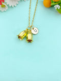 Gold Campanula Bellflowers Charm Necklace, N6610