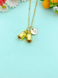 Gold Campanula Bellflowers Charm Necklace, N6610