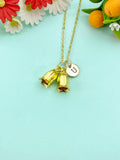 Gold Campanula Bellflowers Charm Necklace, N6610