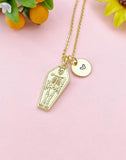 Gold Coffin Skeleton Charm Necklace – Gothic Jewelry for Halloween & Horror Fans, N3881