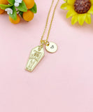 Gold Coffin Skeleton Charm Necklace – Gothic Jewelry for Halloween & Horror Fans, N3881