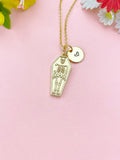 Gold Coffin Skeleton Charm Necklace – Gothic Jewelry for Halloween & Horror Fans, N3881