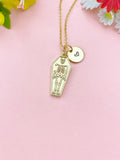 Gold Coffin Skeleton Charm Necklace – Gothic Jewelry for Halloween & Horror Fans, N3881