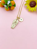 Gold Coffin Skeleton Charm Necklace – Gothic Jewelry for Halloween & Horror Fans, N3881