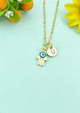 Gold Hamsa Hand Evil Eye Charm Necklace, N6614