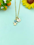 Gold Hamsa Hand Evil Eye Charm Necklace, N6614