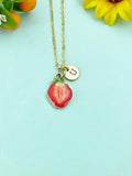 Gold Red Strawberry Fruit Slice Charm Necklace, N6615
