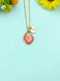 Gold Red Strawberry Fruit Slice Charm Necklace, N6615