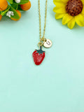 Gold Red Strawberry Fruit Charm Necklace, N6616