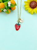 Gold Red Strawberry Fruit Charm Necklace, N6616
