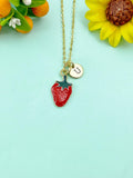 Gold Red Strawberry Fruit Charm Necklace, N6616