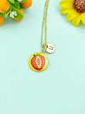 Gold Red Strawberry Fruit Charm Necklace, N6617