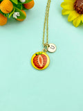 Gold Red Strawberry Fruit Charm Necklace, N6617