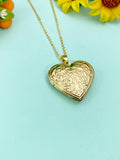 Gold Heart Flower Locket Necklace, Keepsake Photo Frame Jewelry, N4219