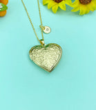 Gold Heart Locket Necklace, Love Keepsake Photo Frame Jewelry, N4047