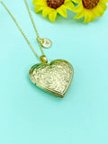 Gold Heart Locket Necklace, Love Keepsake Photo Frame Jewelry, N4047