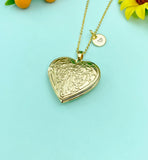 Gold Heart Locket Necklace, Love Keepsake Photo Frame Jewelry, N4047