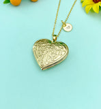 Gold Heart Locket Necklace, Love Keepsake Photo Frame Jewelry, N4047
