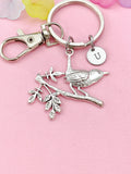 Bird on Tree Branch Charm Keychain – Nature Inspired Accessory for Bird Lovers, N6484