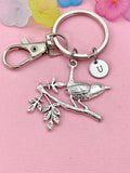 Bird on Tree Branch Charm Keychain – Nature Inspired Accessory for Bird Lovers, N6484