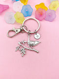 Bird on Tree Branch Charm Keychain – Nature Inspired Accessory for Bird Lovers, N6484