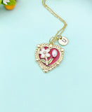 Red Heart Flower Pearl Charm Necklace, N6505R
