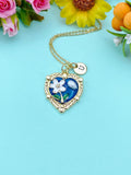 Blue Heart Flower Pearl Charm Necklace, N6505B