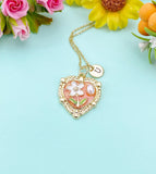 Pink Heart Flower Pearl Charm Necklace, N6505P