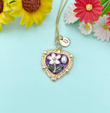 Violet Heart Flower Pearl Charm Necklace, N6505V