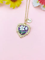 Violet Heart Flower Pearl Charm Necklace, N6505V