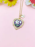 Violet Heart Flower Pearl Charm Necklace, N6505V