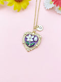 Violet Heart Flower Pearl Charm Necklace, N6505V