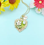 Green Heart Flower Pearl Charm Necklace, N6505G