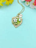 Green Heart Flower Pearl Charm Necklace, N6505G