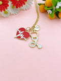 Red Heartbeat Stethoscope Charm Necklace – Gift for Cardiologists & Heart Specialists, N6506