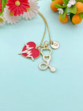 Red Heartbeat Stethoscope Charm Necklace – Gift for Cardiologists & Heart Specialists, N6506