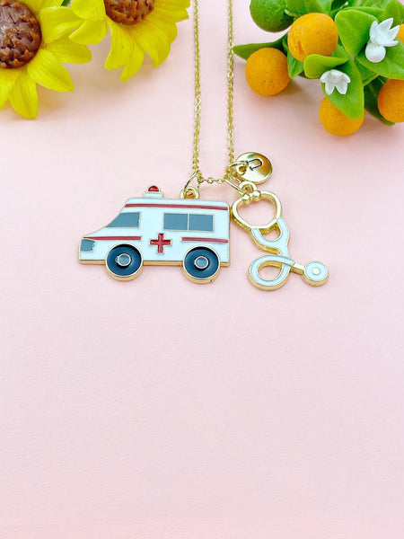 Ambulance Stethoscope Charm Necklace – Medical Jewelry Gift for Paramedics, EMTs, Nurses, Doctors & Healthcare Workers, N6510