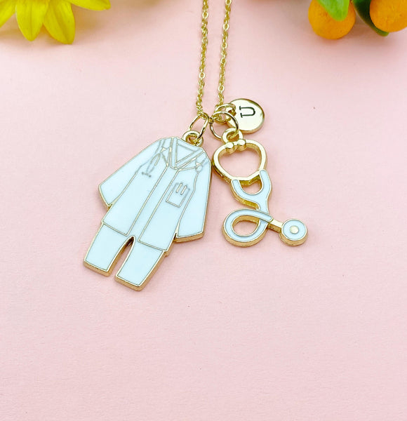 Doctor Lab Coat Stethoscope Charm Necklace – Medical Jewelry Gift for Physicians, Nurses, Students & Healthcare Workers, N6514