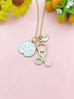 Anatomy Human Brain Stethoscope Charm Necklace – Medical Jewelry Gift for Neurologists, Nurses, Doctors & Healthcare Workers, N6516