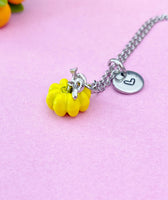 Yellow Pumpkin Charm Silver Necklace, Fall Gifts, N6617