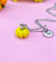 Yellow Pumpkin Charm Silver Necklace, Fall Gifts, N6617