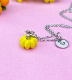 Yellow Pumpkin Charm Silver Necklace, Fall Gifts, N6617