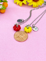 Yellow Pumpkin Charm Silver Necklace, Fall Gifts, N6617