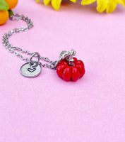 Red Pumpkin Charm Silver Necklace, Fall Gifts, N6618