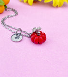 Red Pumpkin Charm Silver Necklace, Fall Gifts, N6618