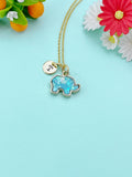 Gold Green Elephant Charm Necklace, N67B