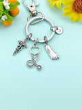 Caduceus Stethoscope Foot Keychain, Foot Ankle Specialist, Medical Symbol Jewelry for Podiatrists Doctor Nurse, N6405K