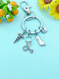 Caduceus Stethoscope Foot Keychain, Foot Ankle Specialist, Medical Symbol Jewelry for Podiatrists Doctor Nurse, N6405K