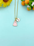 Gold Cute Pink Ghost Charm Necklace, Halloween Jewelry Gift, N6013P