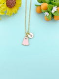 Gold Cute Pink Ghost Charm Necklace, Halloween Jewelry Gift, N6013P